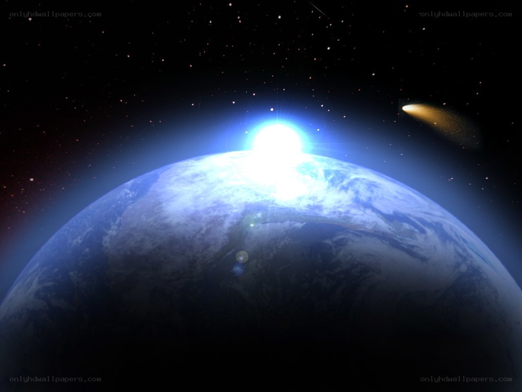 Earth from space with comet