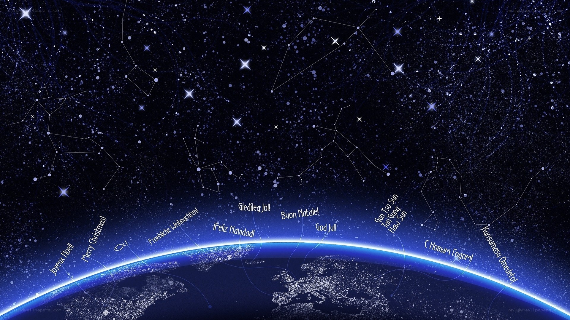 Earth from space with constellations