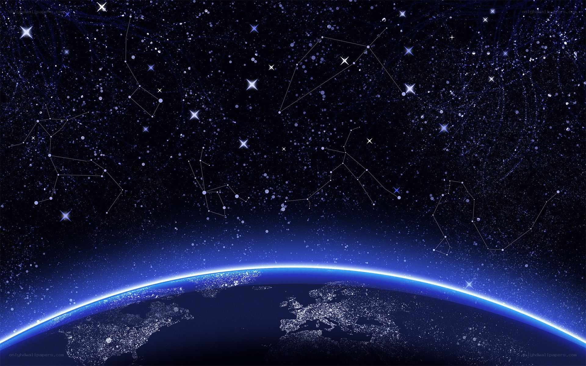 Earth from space with constellations