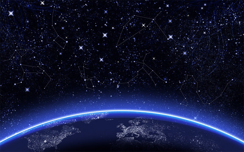 Earth from space with constellations