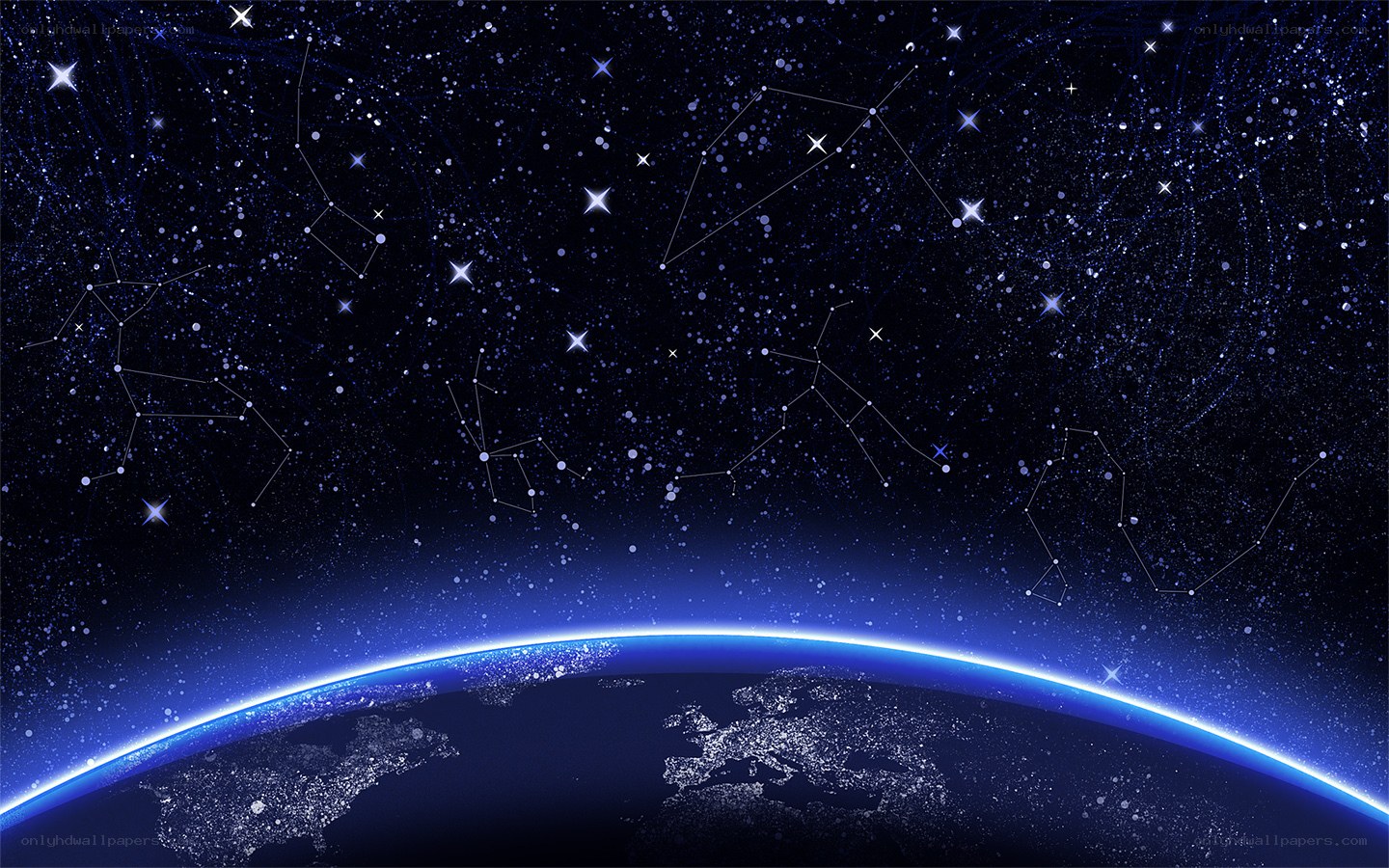 Earth from space with constellations