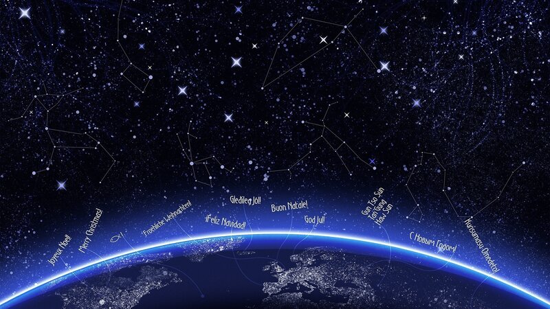 Earth from Space with Constellations — Blue