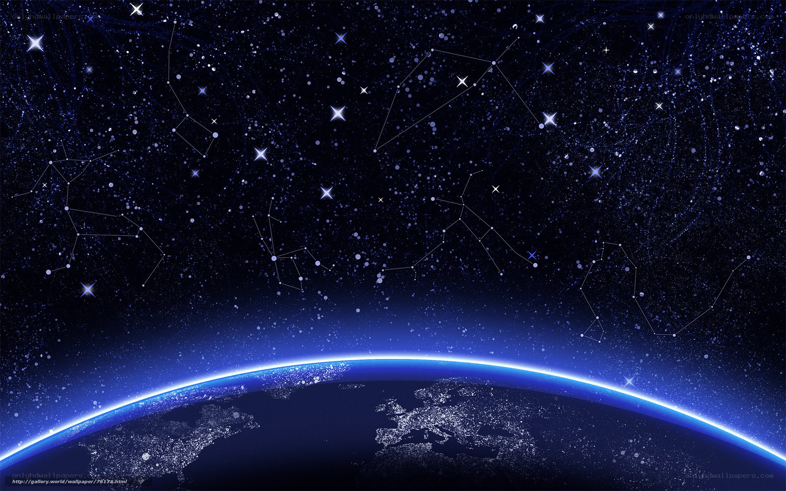 Earth from space with constellations