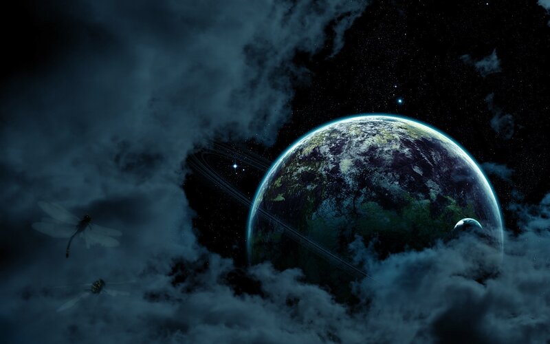 Earth from space with dragonflies