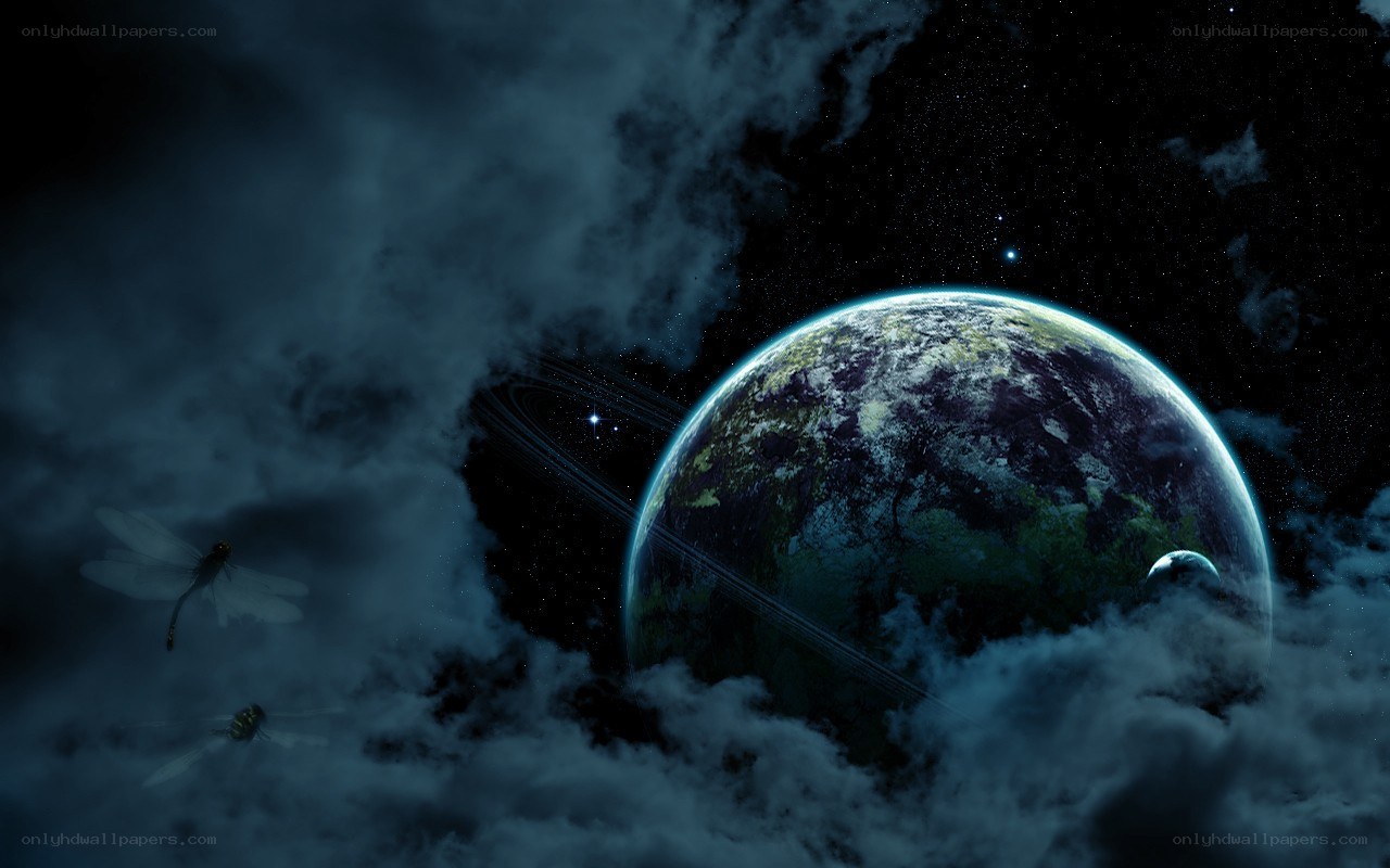 Earth from space with dragonflies
