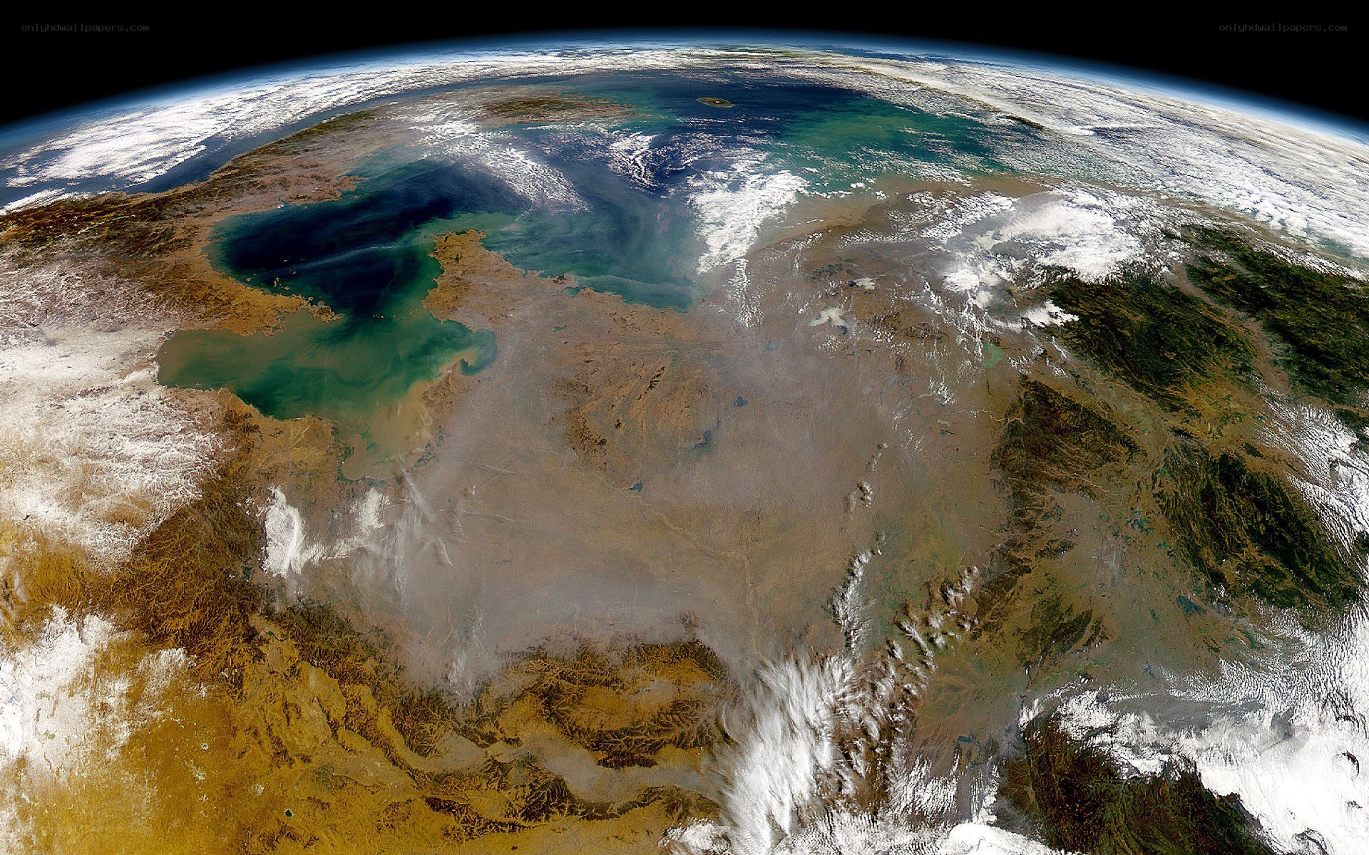 Earth from space with dust storm