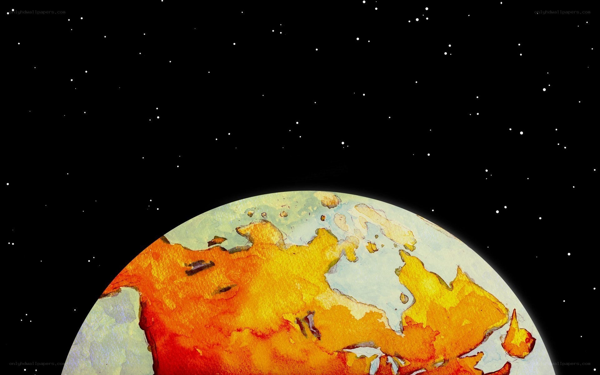 Earth from space with fiery continents