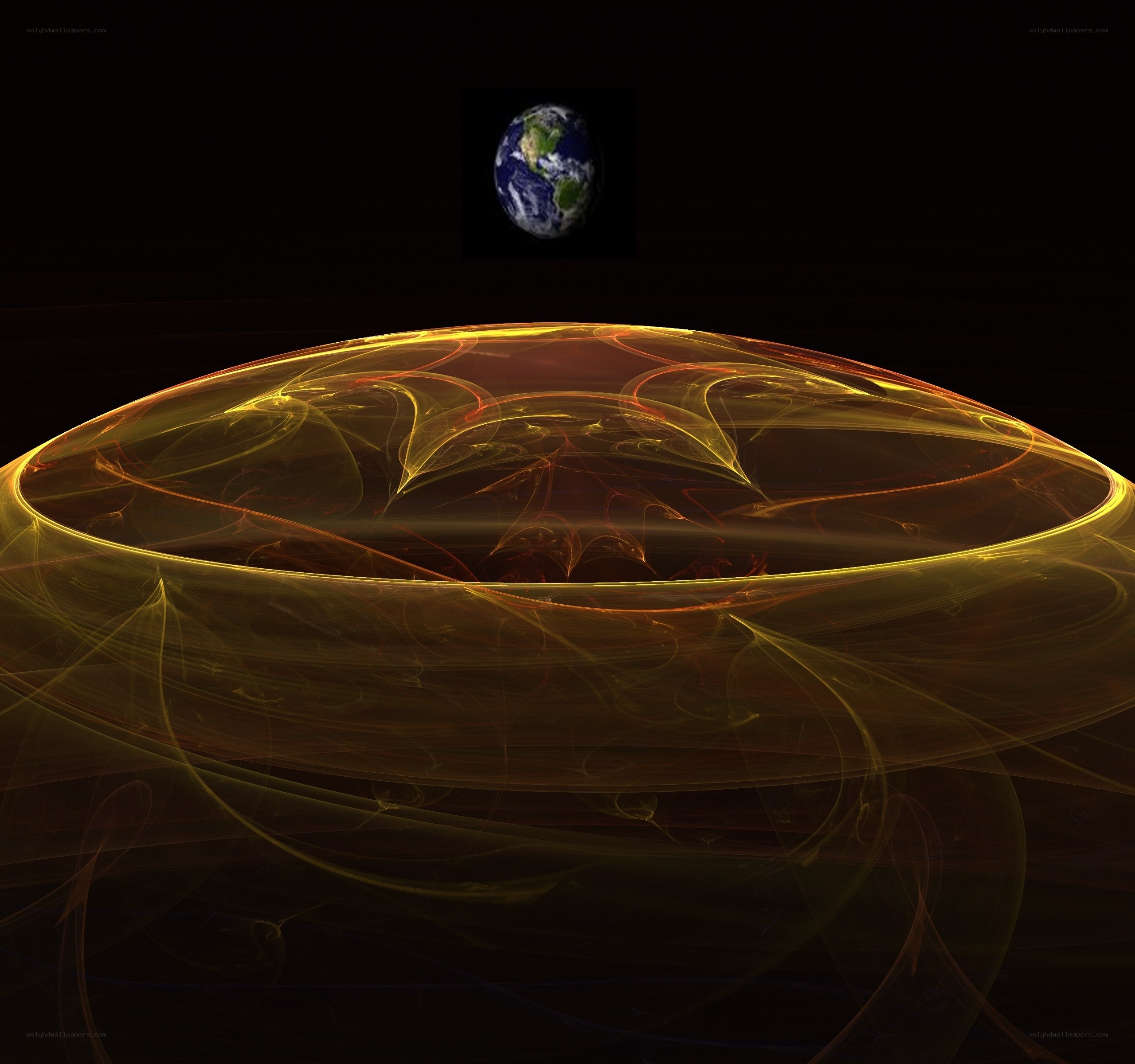 Earth from space with fractal ring