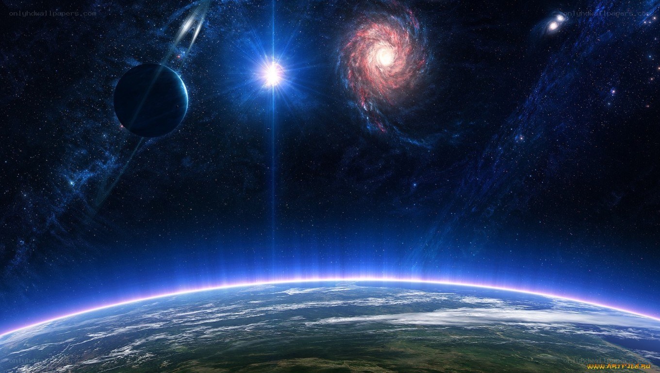 Earth from space with galaxy