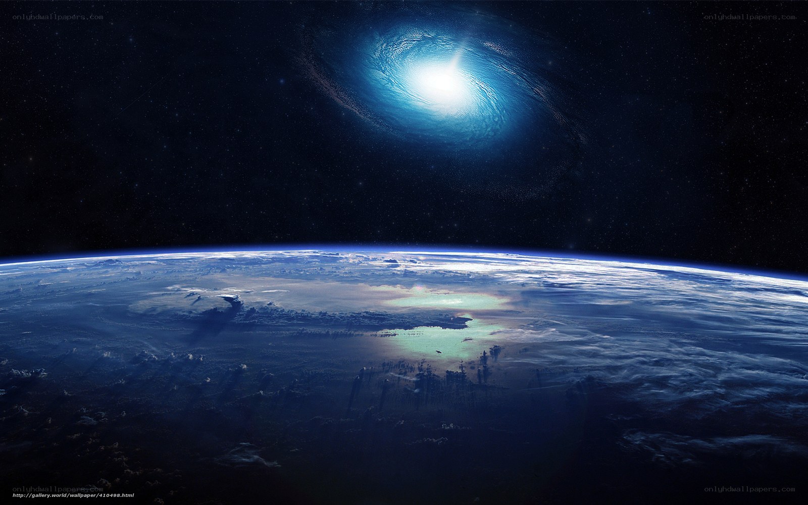 Earth from space with galaxy