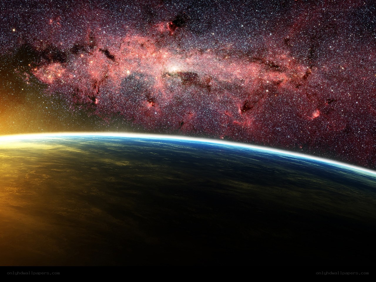 Earth from space with galaxy