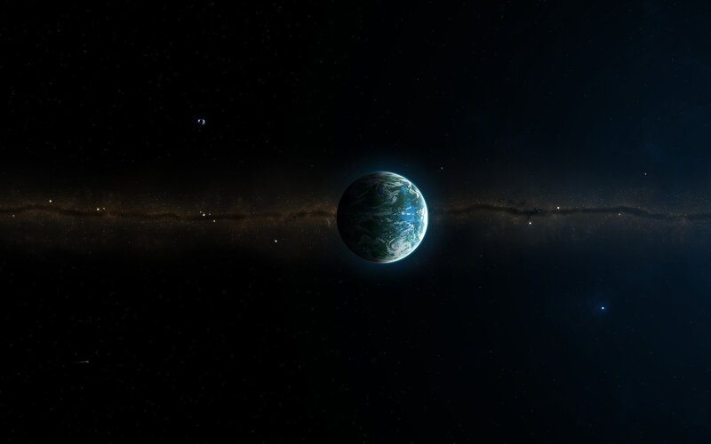 Earth from space with galaxy