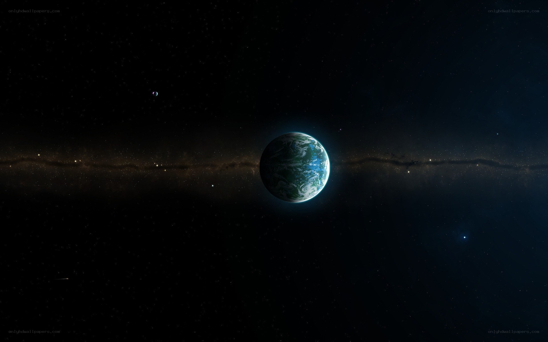 Earth from space with galaxy