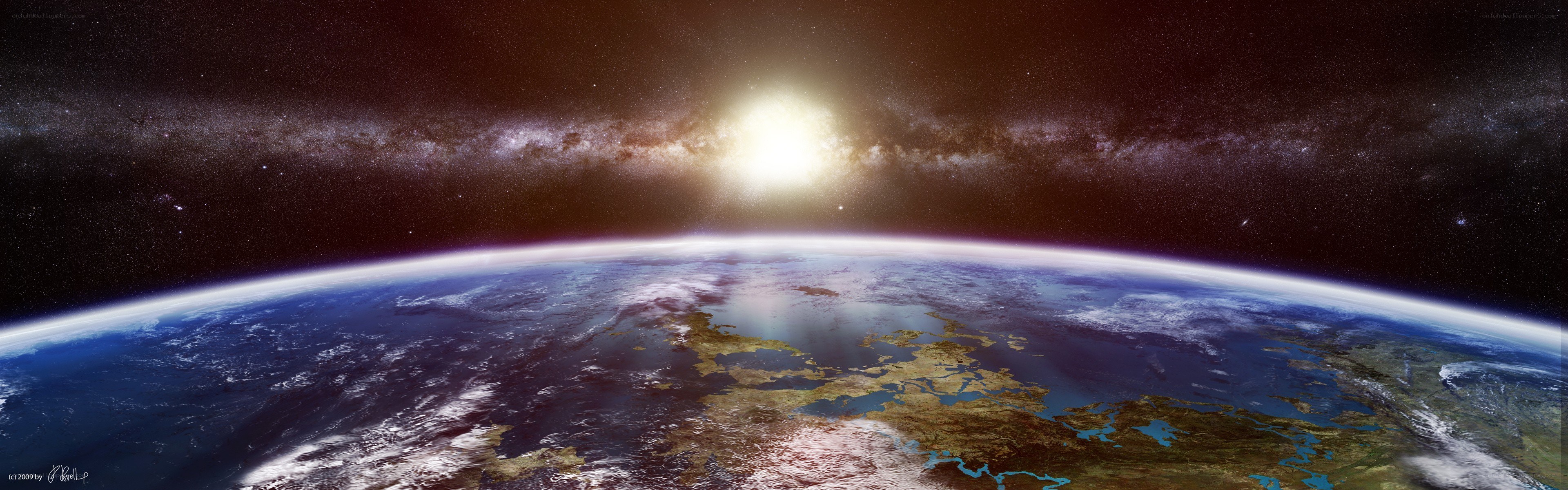 Earth from space with galaxy