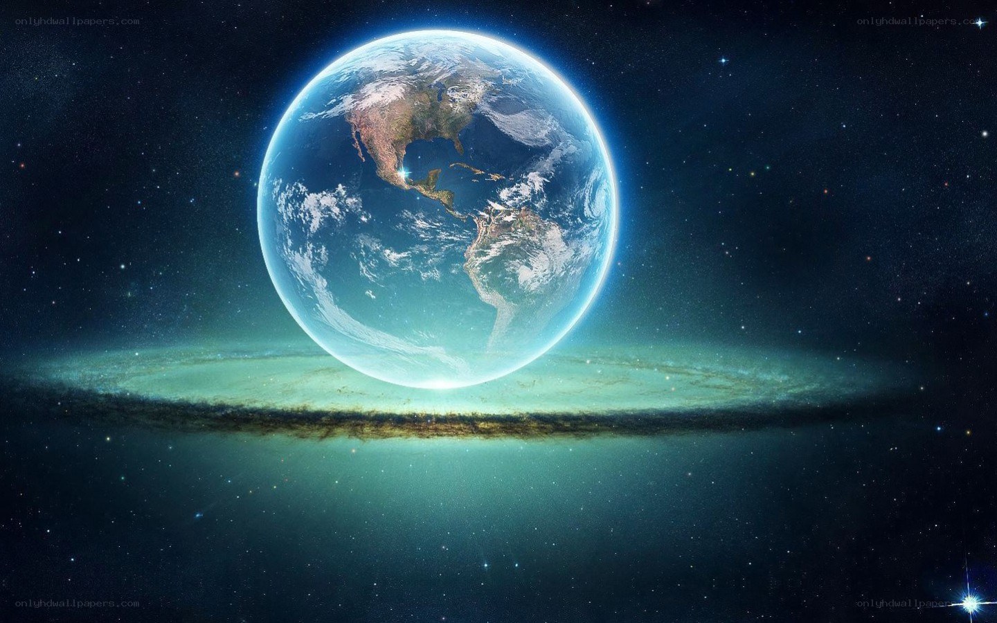 Earth from space with galaxy