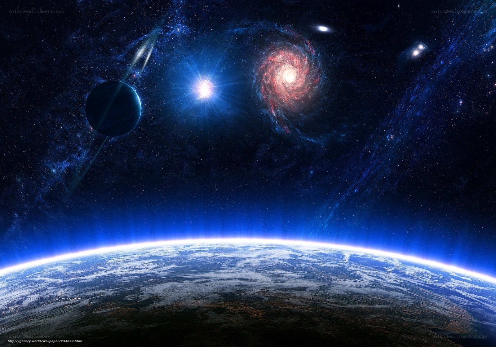 Earth from space with galaxy