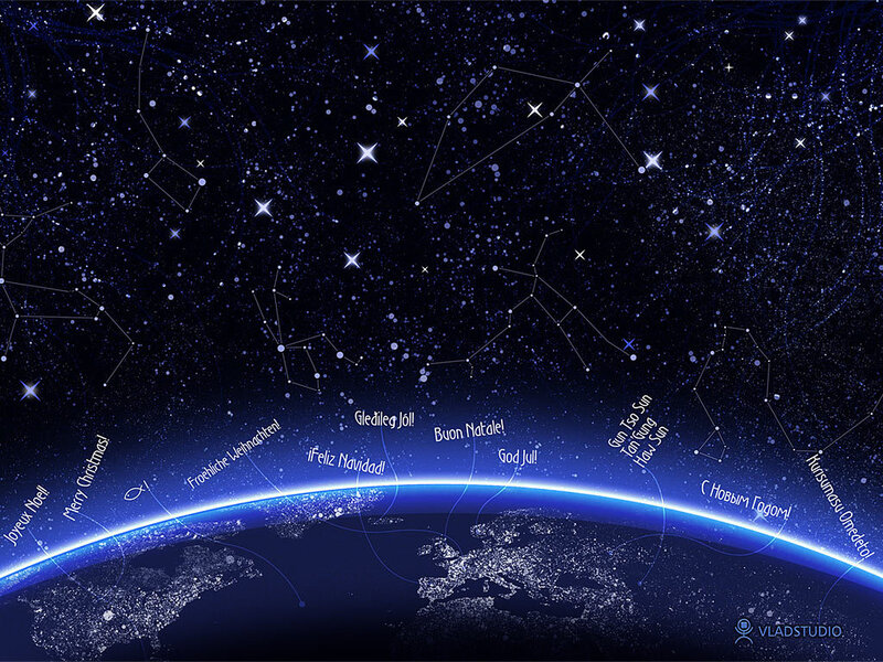 Earth from space with holiday greetings