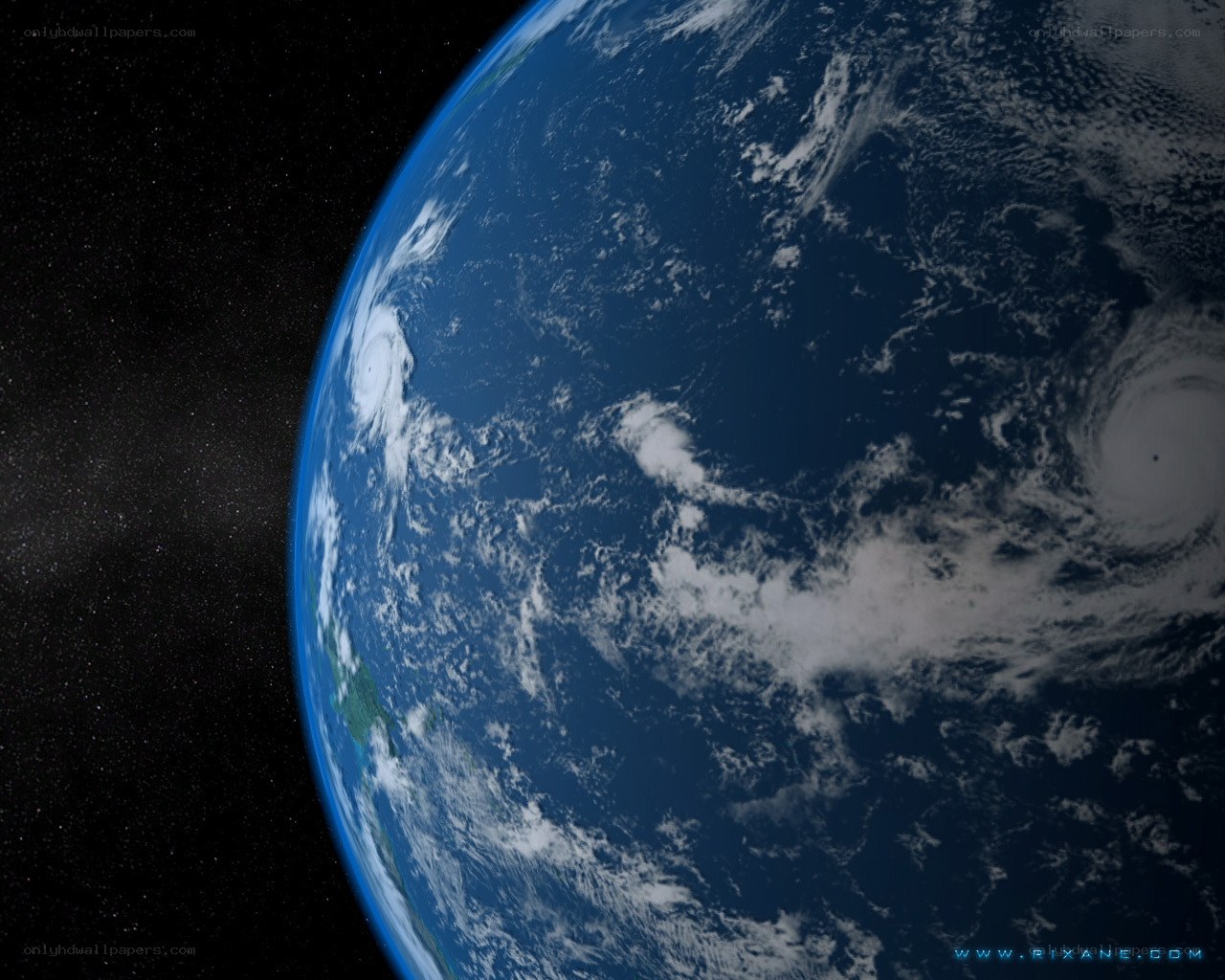 Earth from space with hurricanes