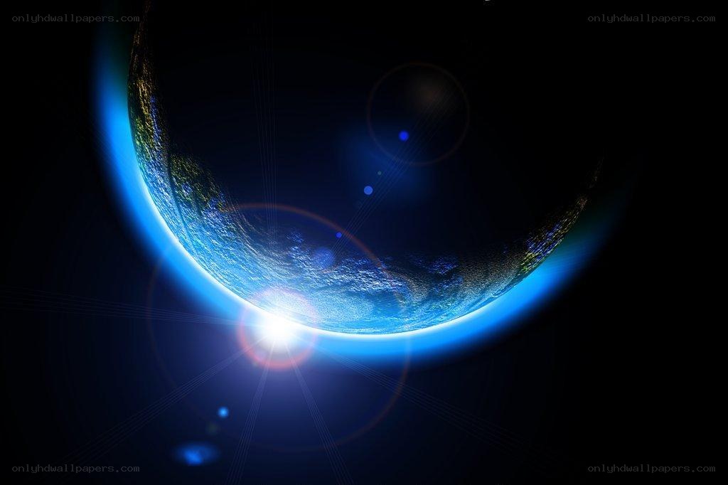 Earth from space with lens flare