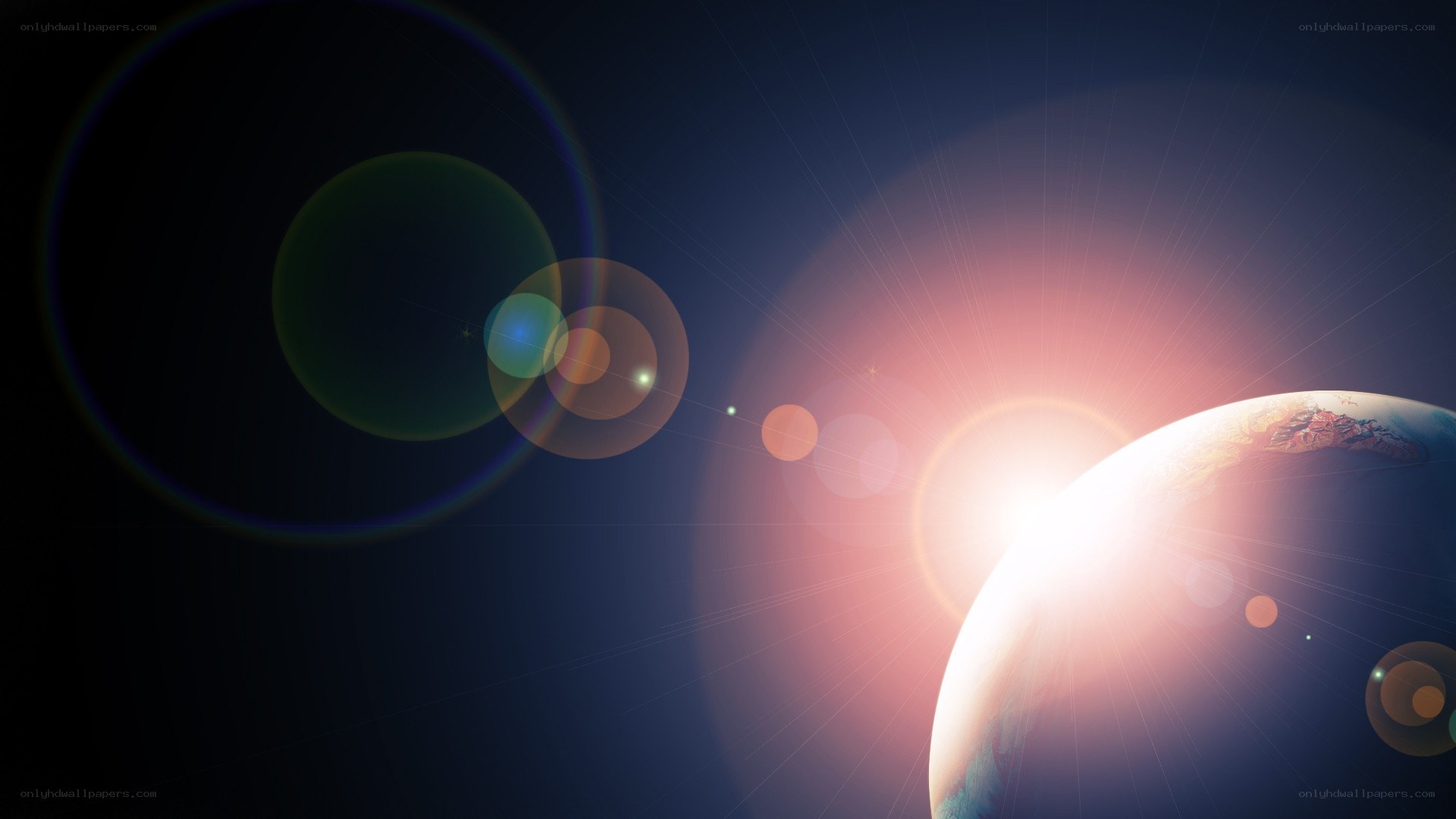 Earth from space with lens flare