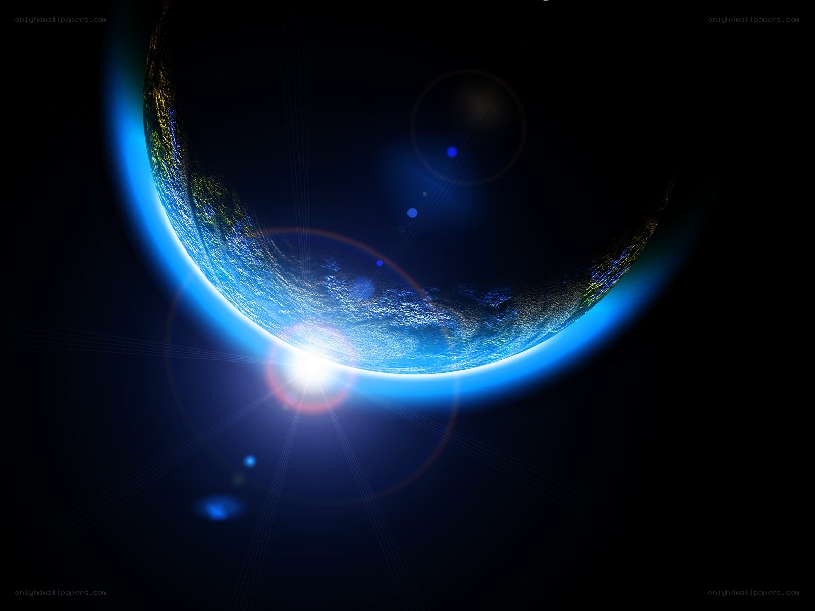 Earth from space with lens flare