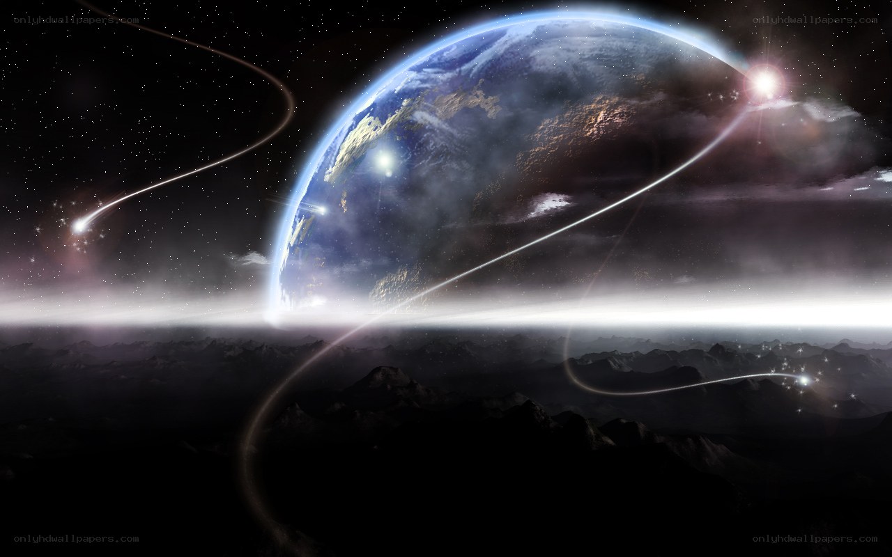 Earth from space with meteors
