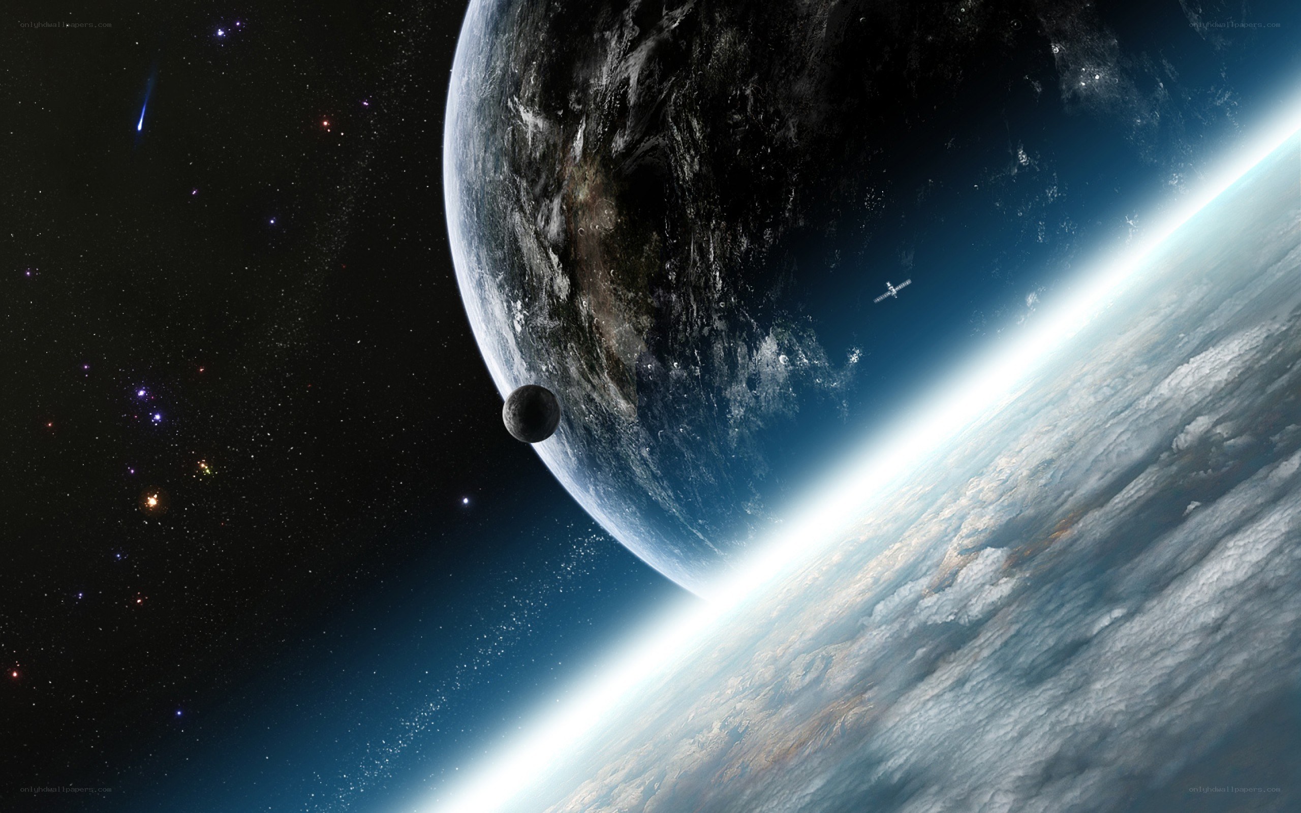 Earth from space with moon