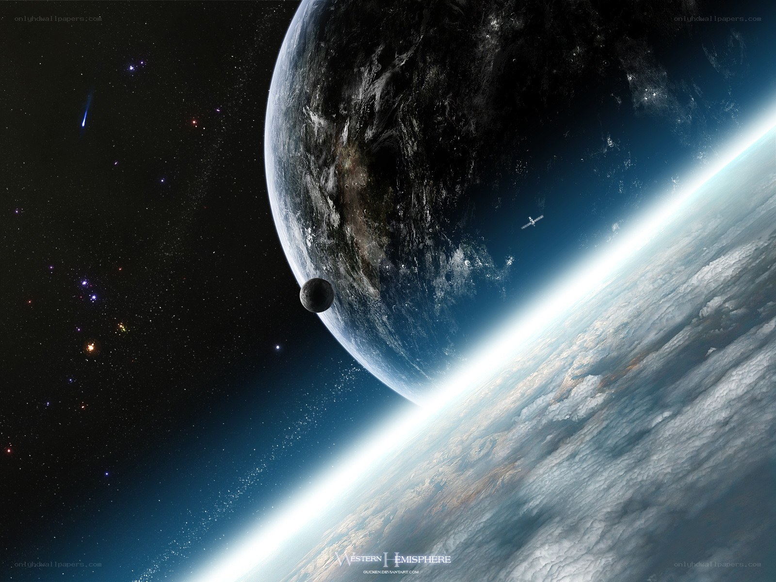 Earth from space with moon
