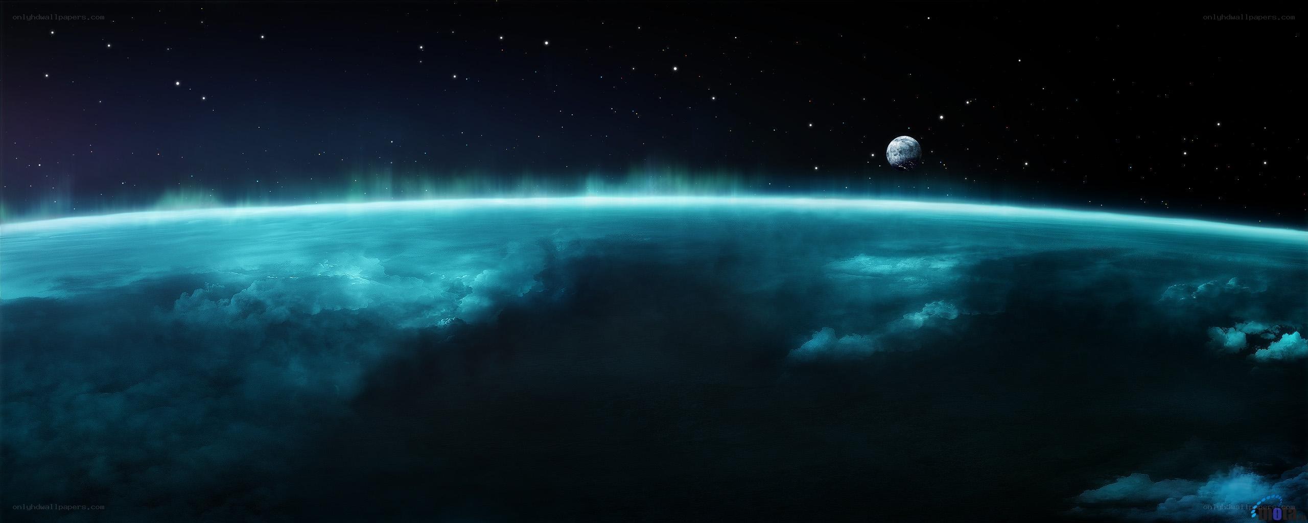 Earth from space with moon