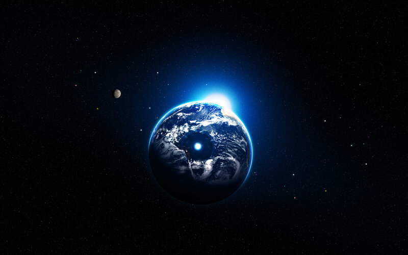 Earth from space with moon