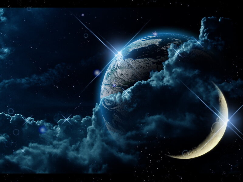 Earth from space with moon