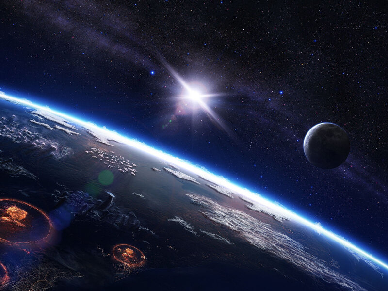 Earth from space with moon