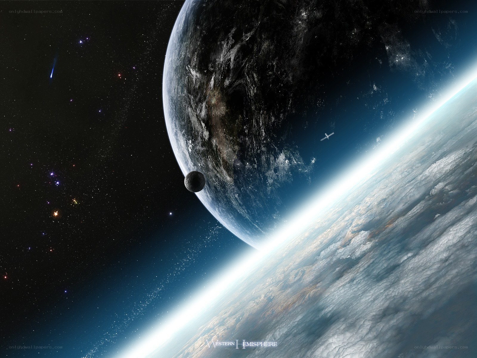 Earth from space with moon