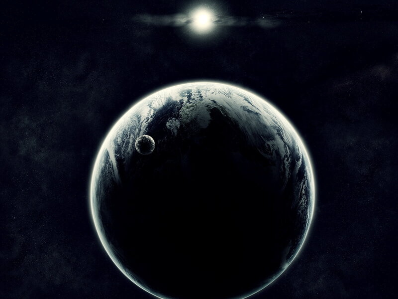 Earth from space with moon