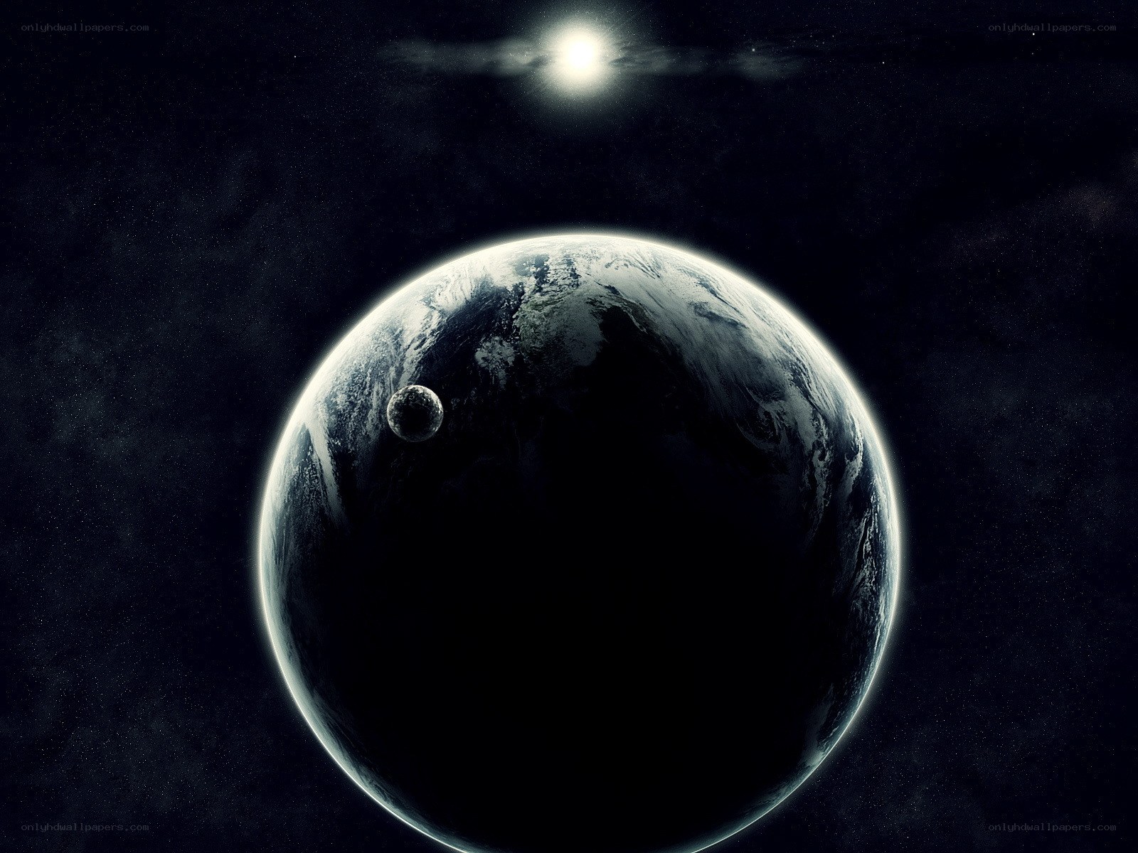 Earth from space with moon