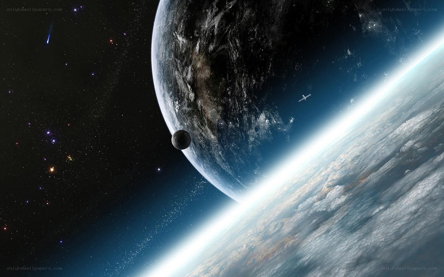 Earth from space with moon