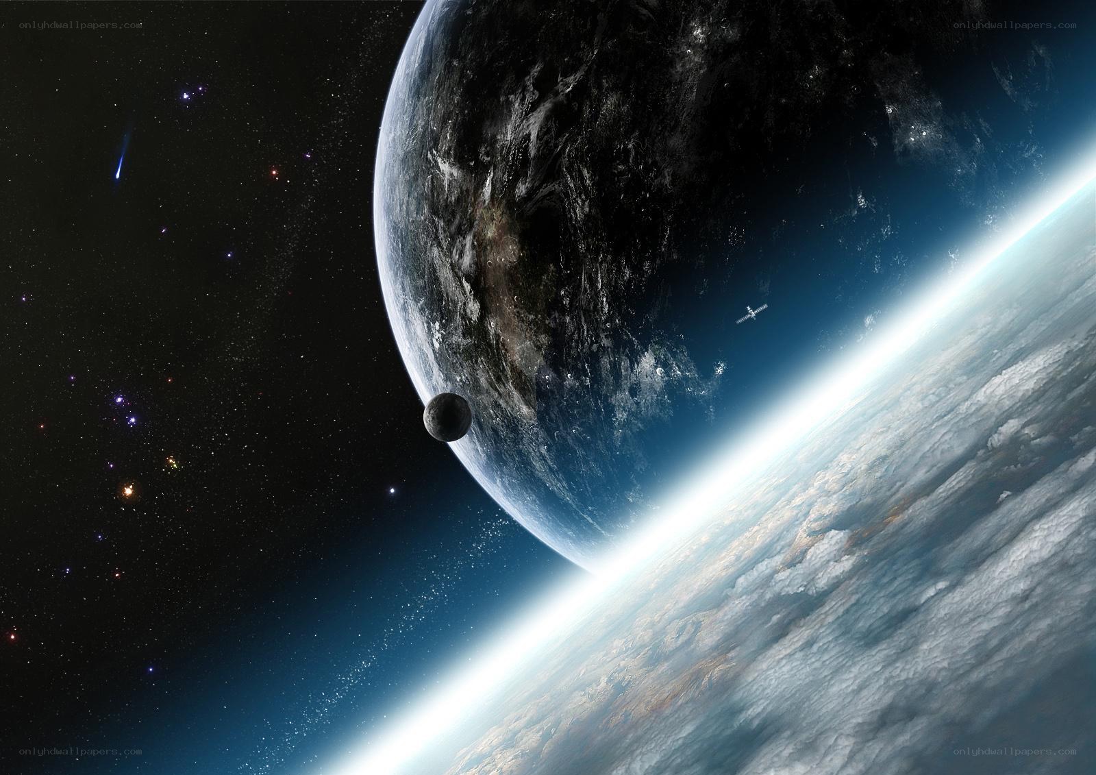 Earth from space with moon