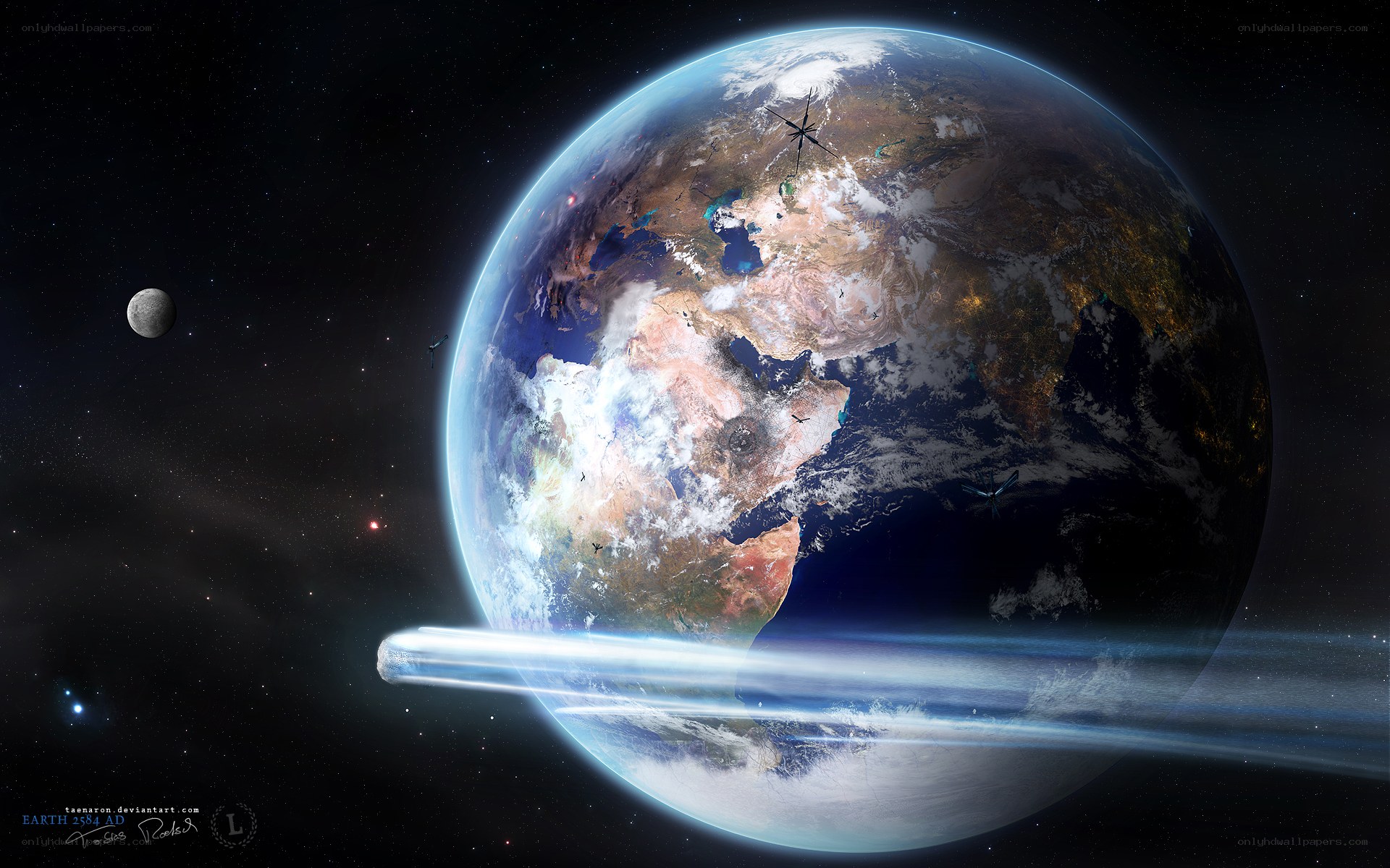 Earth from space with moon