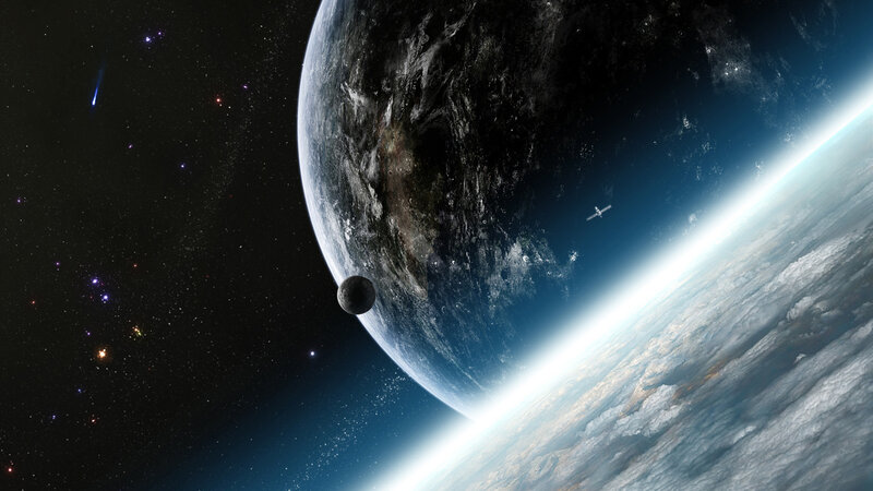 Earth from space with moon