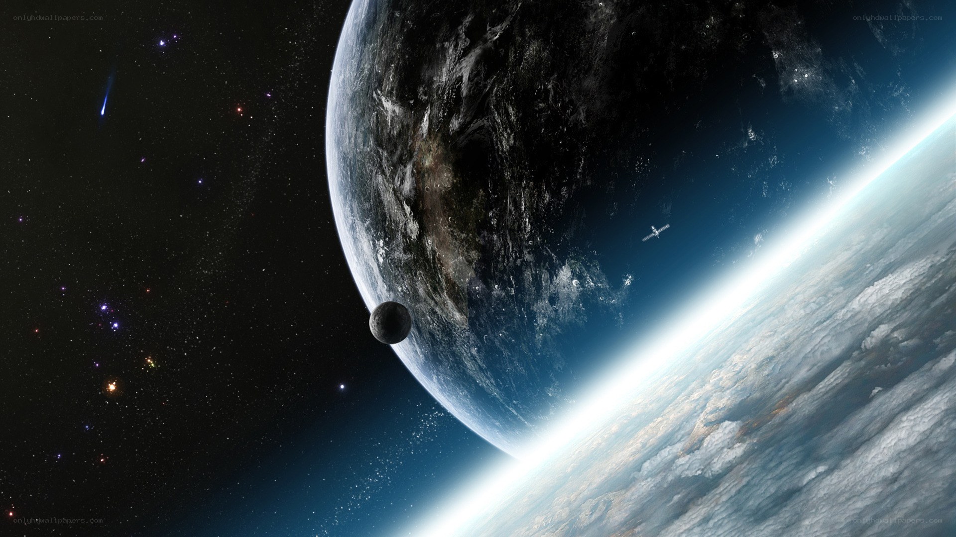 Earth from space with moon