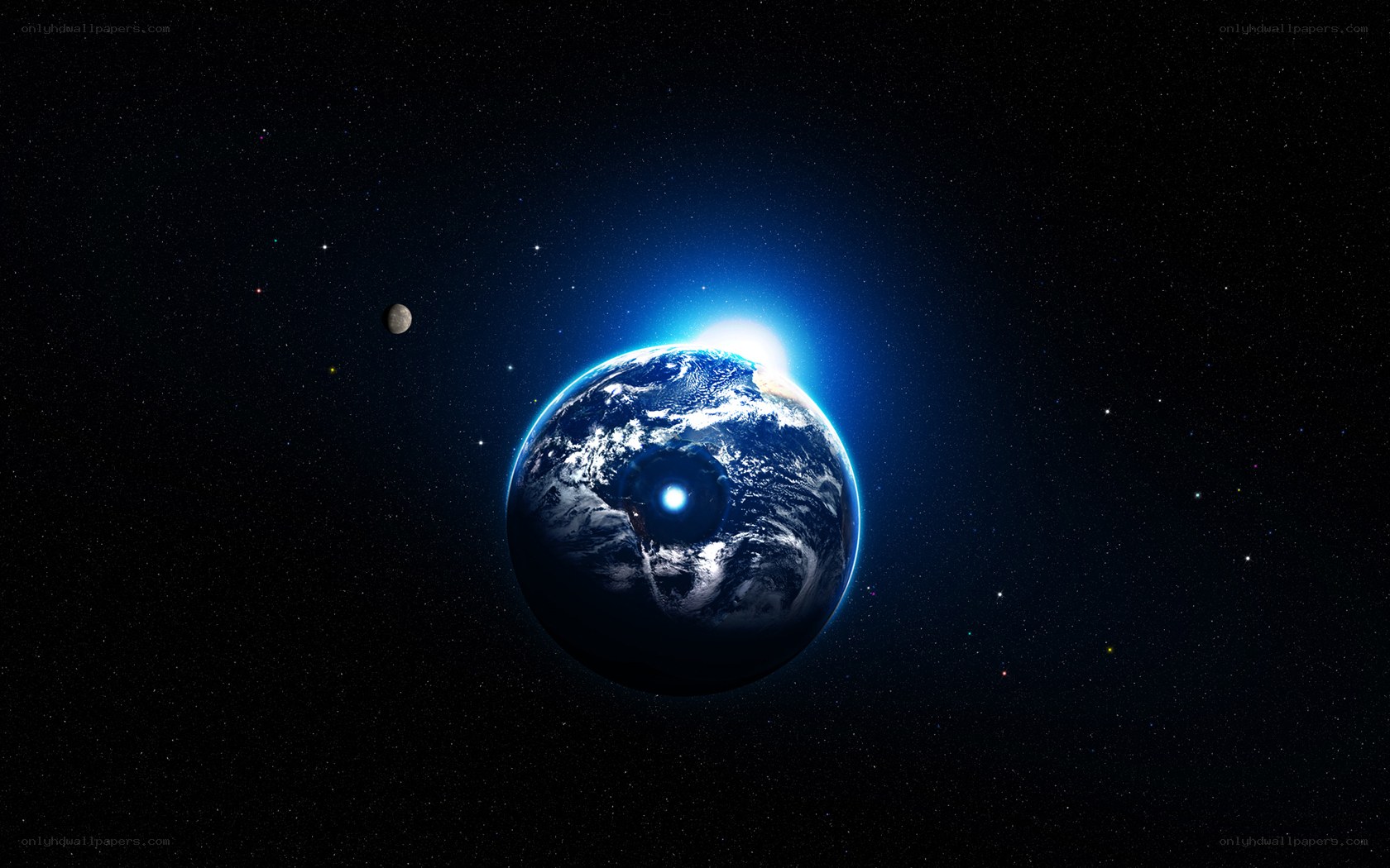 Earth from space with moon