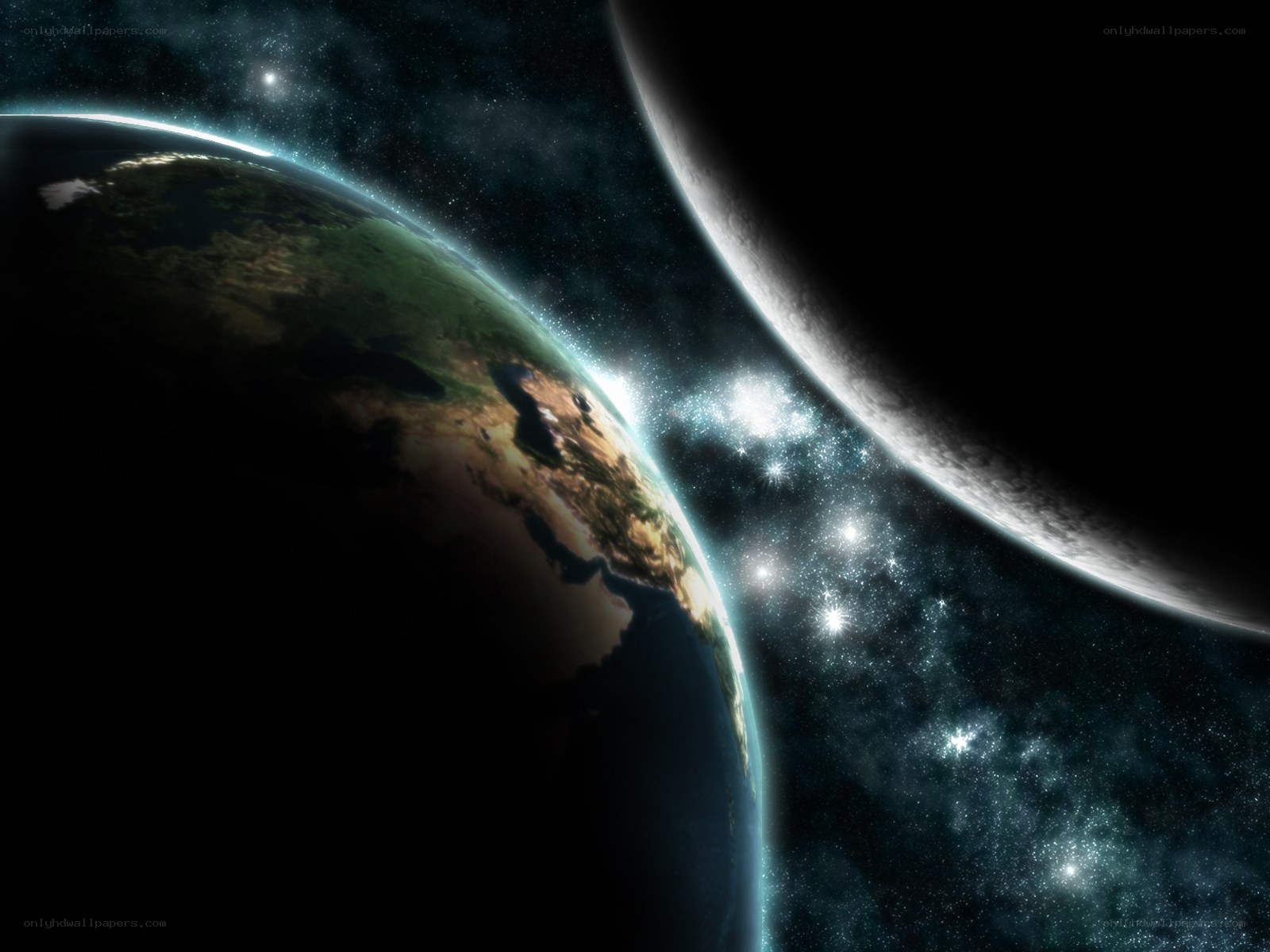 Earth from space with moon