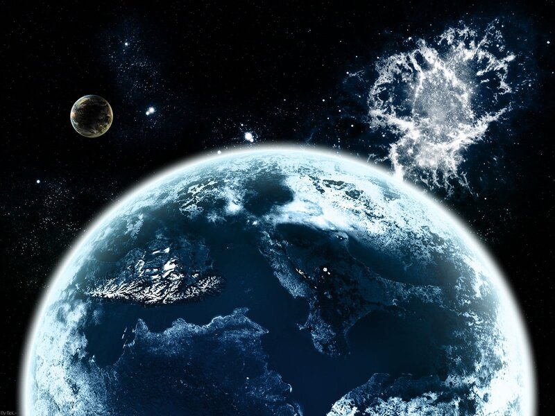 Earth from space with moon