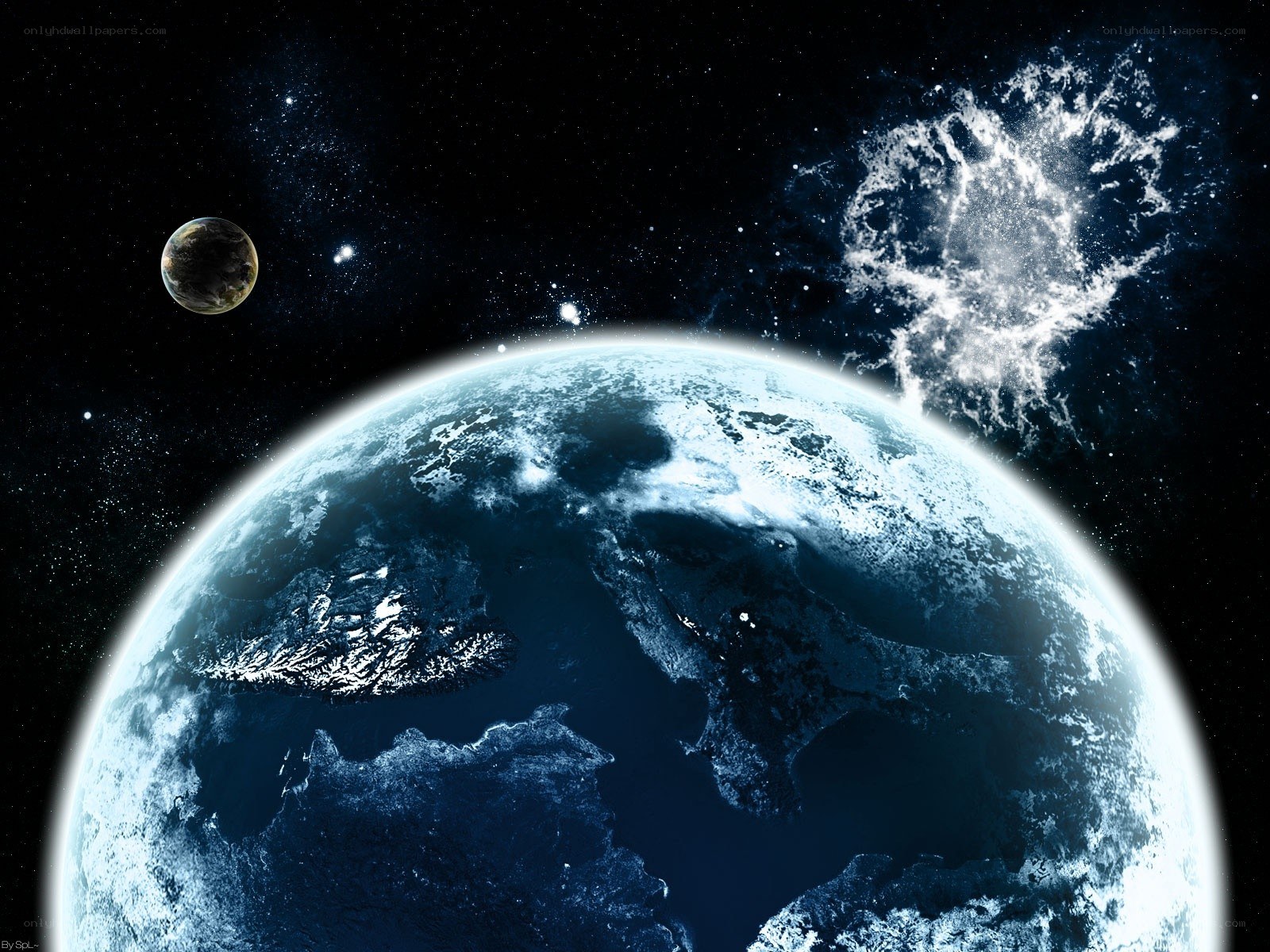 Earth from space with moon