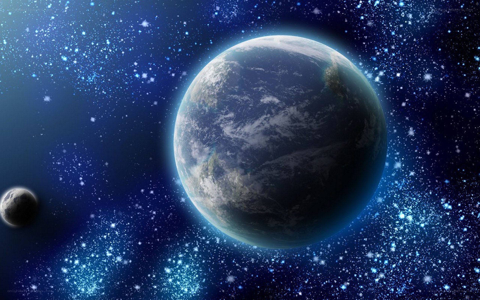 Earth from space with moon