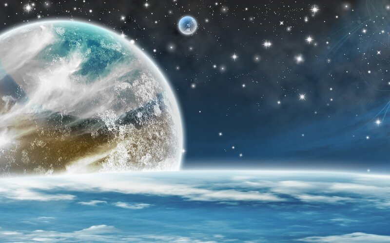 Earth from space with moon