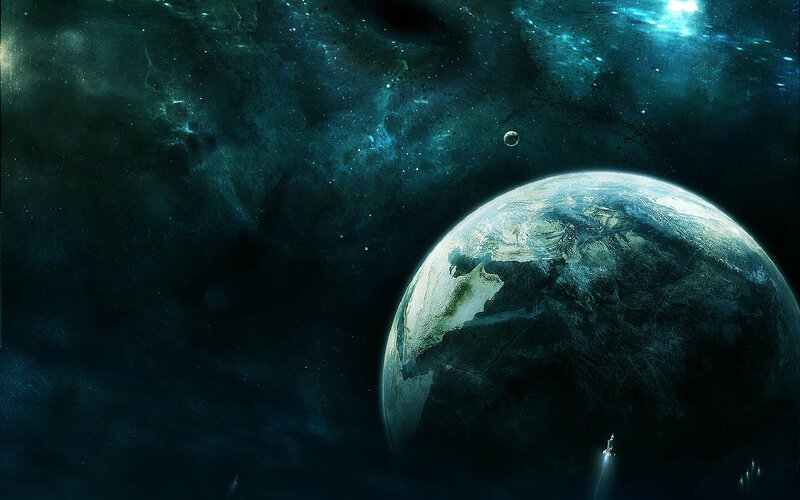 Earth from space with moon