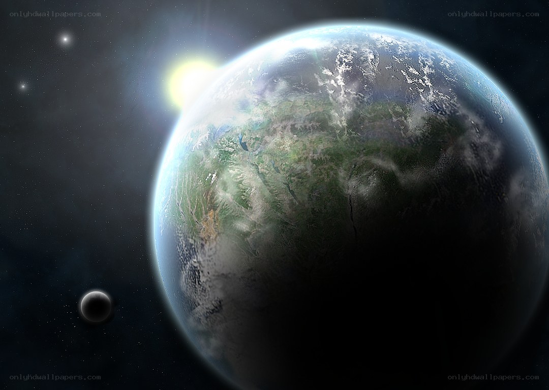 Earth from space with moon
