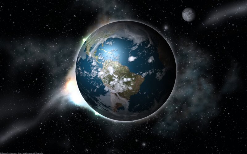 Earth from space with moon