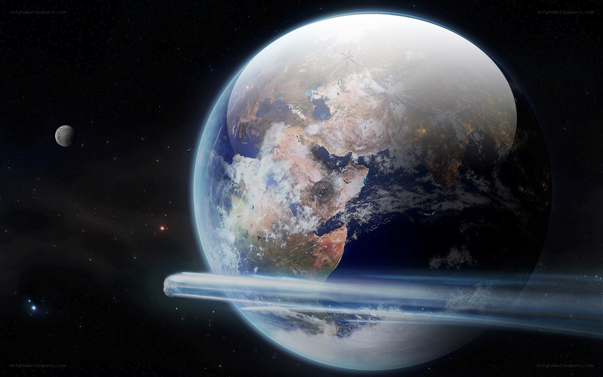 Earth from space with moon